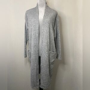 Brittany Black Heather Gray Open Cardigan Front Pockets Size XL